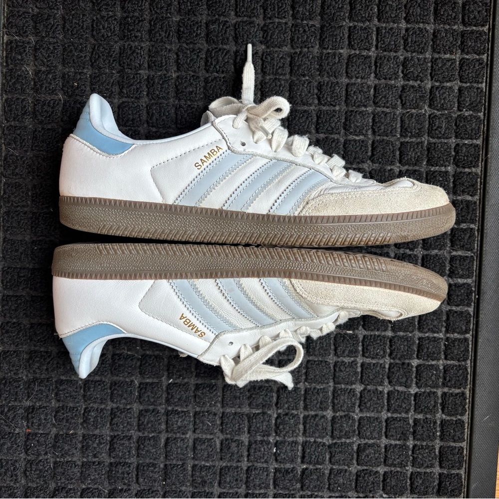 Adidas White and Baby Blue Sambas - Picture 6 of 9